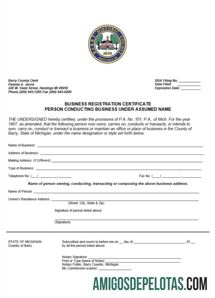 USA Michigan Certificate Of Business Registration amostra